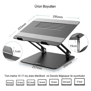 TriLine Full Alüminyum Ayarlanabilir MacBook Laptop Standı 10-17 inç