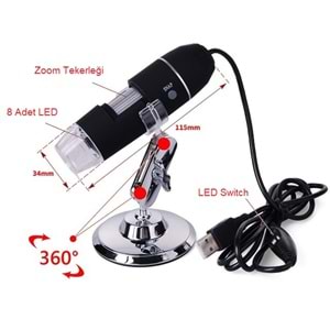 TriLine Dijital Taşınabilir 1000X 2MP 8 Ledli Usb Mikroskop