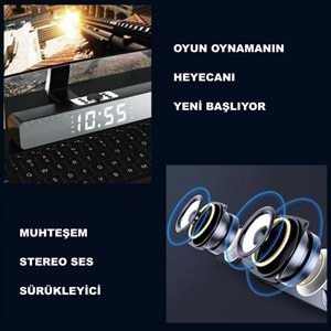 TriLine Bluetooth Hoparlör Şarjlı Yatay Ses Sistemi LED Ekran FM Çalar Saat Sıcaklık PC USB Aux Tf Kart