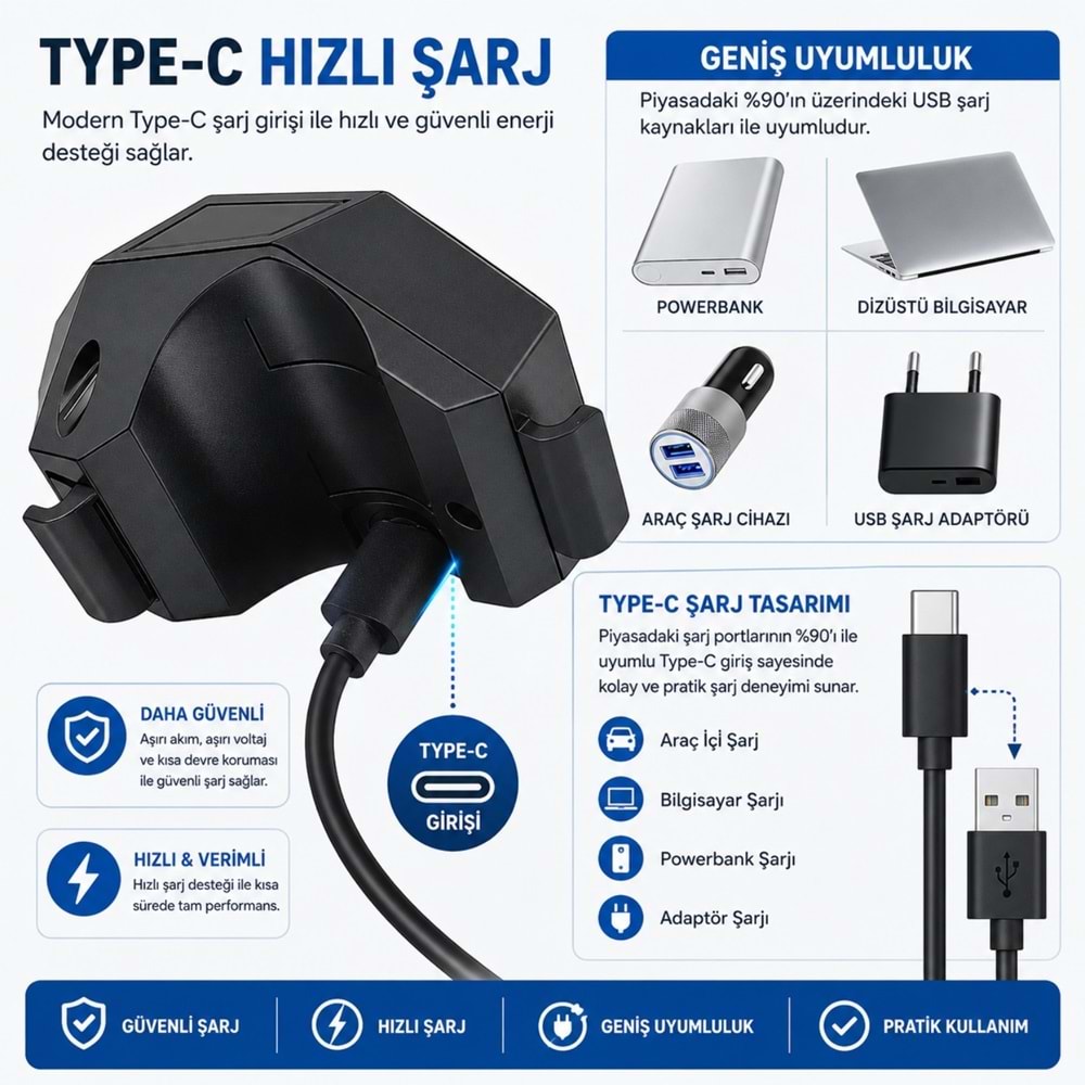 TriLine 120 dB USB Şarjlı Bisiklet Kornası Alarm Zili Anti Hırsızlık Elektrikli Korna Scooter
