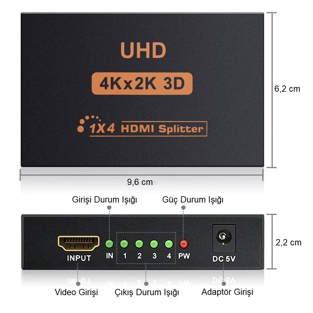 TriLine 4K Ultra HD 3D 4 Port HDMI Splitter Çoğaltıcı