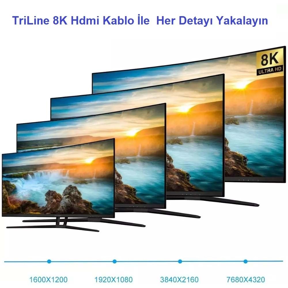 TriLine 8K Ultra HD 2.1V 48Gbps 4320P Altın Kaplama Hdmi Kablo-3METRE