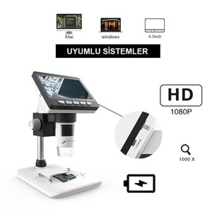 TriLine 1000X Dijital 1080P 4.3 inç LCD Ekranlı USB HD Mikroskop