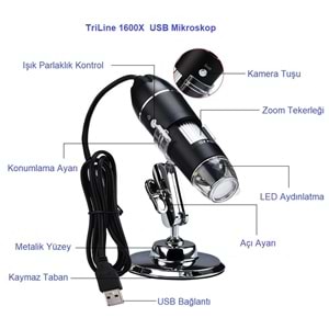 TriLine 1600X Zoom 2MP USB Dijital Mikroskop 8 Ledli Kamera
