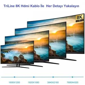 TriLine 8K Ultra HD 2.1V 48Gbps 4320P Altın Kaplama Hdmi Kablo-3METRE