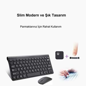 TriLine İngilizce Mini Slim 2.4 GHz Kablosuz Klavye Mouse Set Klavye - SİYAH