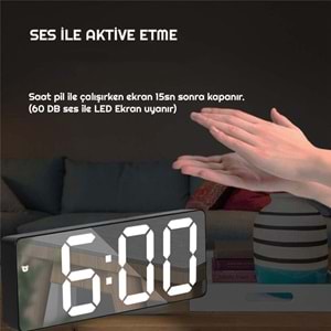 TriLine Aynalı LED Dijital Masa Saati Termometre Alarm Takvimli