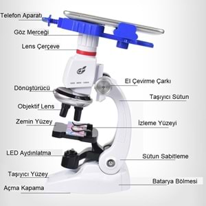 TriLine 1200X 1000X Mobil Uyumlu Eğitici Çocuk Mikroskop Seti Led Işıklı